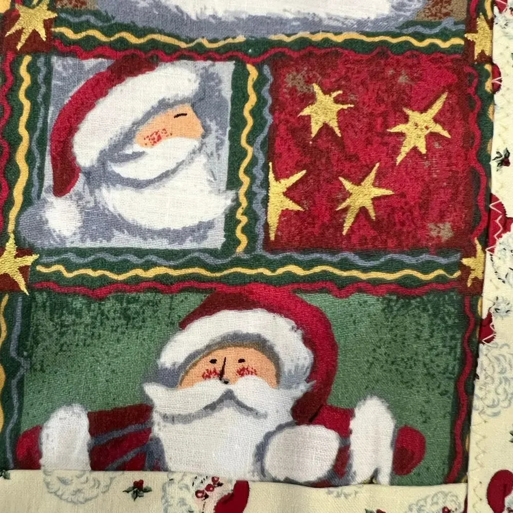 Vintage Handmade Christmas Santa Table Runner 40.5 in